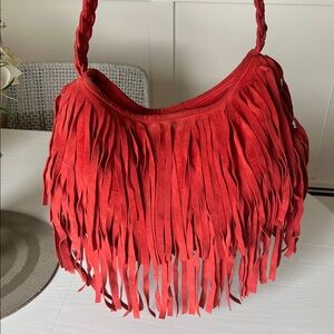 JJ Winters Vibrant Red Fringe Shoulder Bag